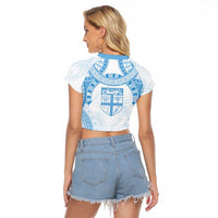 Bula Fiji Day 55th Anniversary Masi Tapa Raglan Cropped T Shirt Emerald Jubilee - Turquoise - Polynesian Pride