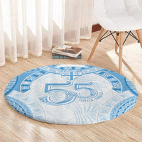 Bula Fiji Day 55th Anniversary Masi Tapa Round Carpet Emerald Jubilee - Turquoise - Polynesian Pride