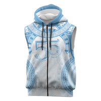 Bula Fiji Day 55th Anniversary Masi Tapa Sleeveless Zip Hoodie Emerald Jubilee - Turquoise LT7 Turquoise - Polynesian Pride