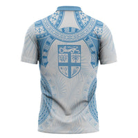 Bula Fiji Day 55th Anniversary Masi Tapa Zipper Polo Shirt Emerald Jubilee - Turquoise - Polynesian Pride