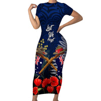 Anzac Day Aussie Mix Maori In Memories Family Matching Short Sleeve Bodycon Dress and Hawaiian Shirt LT7 Mom's Dress Blue - Polynesian Pride