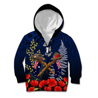 Anzac Day Aussie Mix Maori In Memories Kid Hoodie LT7 Zip Hoodie Blue - Polynesian Pride