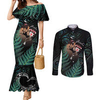 Maori Hongi Valentine Couples Matching Mermaid Dress and Long Sleeve Button Shirt Aroha Ahau Ki A Koe LT7 Emerald - Polynesian Pride