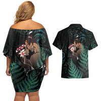 Maori Hongi Valentine Couples Matching Off Shoulder Short Dress and Hawaiian Shirt Aroha Ahau Ki A Koe LT7 - Polynesian Pride