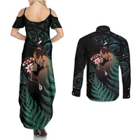 Maori Hongi Valentine Couples Matching Summer Maxi Dress and Long Sleeve Button Shirt Aroha Ahau Ki A Koe LT7 - Polynesian Pride