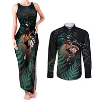 Maori Hongi Valentine Couples Matching Tank Maxi Dress and Long Sleeve Button Shirt Aroha Ahau Ki A Koe LT7 Emerald - Polynesian Pride