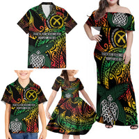 Vanuatu Indipendens Dei Family Matching Off Shoulder Maxi Dress and Hawaiian Shirt Mix Traditional Sand Drawing LT7 - Polynesian Pride