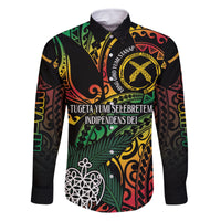 Vanuatu Indipendens Dei Family Matching Off Shoulder Maxi Dress and Hawaiian Shirt Mix Traditional Sand Drawing LT7 Dad's Shirt - Long Sleeve Colorful - Polynesian Pride