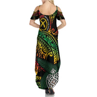 Vanuatu Indipendens Dei Family Matching Summer Maxi Dress and Hawaiian Shirt Mix Traditional Sand Drawing LT7 - Polynesian Pride