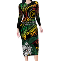 Vanuatu Indipendens Dei Long Sleeve Bodycon Dress Mix Traditional Sand Drawing