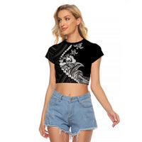 Personalised Guam Raglan Cropped T Shirt Tribal Turtles Curves Style - Black LT7 Female Black - Polynesian Pride