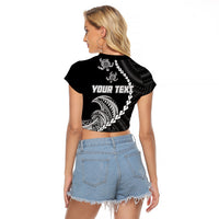Personalised Guam Raglan Cropped T Shirt Tribal Turtles Curves Style - Black LT7 - Polynesian Pride