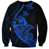 Personalised Guam Sweatshirt Tribal Turtles Curves Style - Blue LT7 Unisex Blue - Polynesian Pride