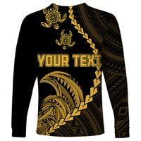 Personalised Guam Long Sleeve Shirt Tribal Turtles Curves Style - Gold LT7 - Polynesian Pride