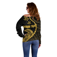 Personalised Guam Off Shoulder Sweater Tribal Turtles Curves Style - Gold LT7 - Polynesian Pride