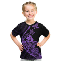 Personalised Guam Kid T Shirt Tribal Turtles Curves Style - Purple LT7 Purple - Polynesian Pride