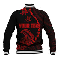 Personalised Guam Baseball Jacket Tribal Turtles Curves Style - Red LT7 - Polynesian Pride
