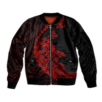 Personalised Guam Sleeve Zip Bomber Jacket Tribal Turtles Curves Style - Red LT7 Unisex Red - Polynesian Pride