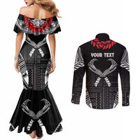 Personalized Talofa Samoa Couples Matching Mermaid Dress and Long Sleeve Button Shirt Ulafala With Toa Nifo'oti - Black