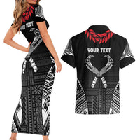 Personalized Talofa Samoa Couples Matching Short Sleeve Bodycon Dress and Hawaiian Shirt Ulafala With Toa Nifo'oti - Black