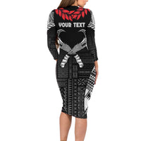 Personalized Talofa Samoa Family Matching Long Sleeve Bodycon Dress and Hawaiian Shirt Ulafala With Toa Nifo'oti - Black