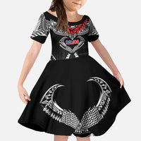 Personalized Talofa Samoa Family Matching Off Shoulder Maxi Dress and Hawaiian Shirt Ulafala With Toa Nifo'oti - Black LT7 Daughter's Dress Black - Polynesian Pride