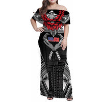 Personalized Talofa Samoa Family Matching Off Shoulder Maxi Dress and Hawaiian Shirt Ulafala With Toa Nifo'oti - Black LT7 Mom's Dress Black - Polynesian Pride