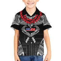 Personalized Talofa Samoa Family Matching Off Shoulder Maxi Dress and Hawaiian Shirt Ulafala With Toa Nifo'oti - Black LT7 Son's Shirt Black - Polynesian Pride