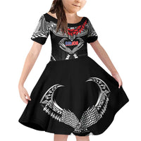 Personalized Talofa Samoa Family Matching Off Shoulder Short Dress and Hawaiian Shirt Ulafala With Toa Nifo'oti - Black