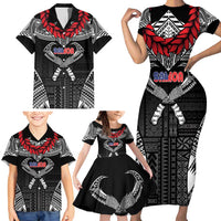 Personalized Talofa Samoa Family Matching Short Sleeve Bodycon Dress and Hawaiian Shirt Ulafala With Toa Nifo'oti - Black