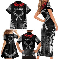 Personalized Talofa Samoa Family Matching Short Sleeve Bodycon Dress and Hawaiian Shirt Ulafala With Toa Nifo'oti - Black