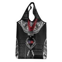 Personalized Talofa Samoa Grocery Bag Ulafala With Toa Nifo'oti - Black