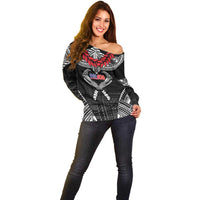 Personalized Talofa Samoa Off Shoulder Sweater Ulafala With Toa Nifo'oti - Black LT7 - Polynesian Pride