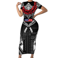 Personalized Talofa Samoa Short Sleeve Bodycon Dress Ulafala With Toa Nifo'oti - Black LT7 Long Dress Black - Polynesian Pride