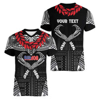 Personalized Talofa Samoa Women V-Neck T-Shirt Ulafala With Toa Nifo'oti - Black
