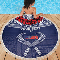 Personalized Talofa Samoa Beach Blanket Ulafala With Toa Nifo'oti - Blue