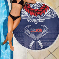 Personalized Talofa Samoa Beach Blanket Ulafala With Toa Nifo'oti - Blue