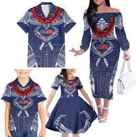 Personalized Talofa Samoa Family Matching Off The Shoulder Long Sleeve Dress and Hawaiian Shirt Ulafala With Toa Nifo'oti - Blue
