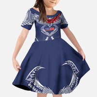 Personalized Talofa Samoa Family Matching Off Shoulder Maxi Dress and Hawaiian Shirt Ulafala With Toa Nifo'oti - Blue LT7 Daughter's Dress Blue - Polynesian Pride