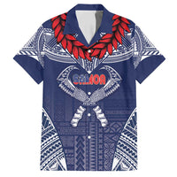 Personalized Talofa Samoa Family Matching Off Shoulder Maxi Dress and Hawaiian Shirt Ulafala With Toa Nifo'oti - Blue LT7 Dad's Shirt - Short Sleeve Blue - Polynesian Pride