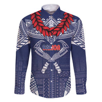 Personalized Talofa Samoa Family Matching Off Shoulder Maxi Dress and Hawaiian Shirt Ulafala With Toa Nifo'oti - Blue LT7 Dad's Shirt - Long Sleeve Blue - Polynesian Pride