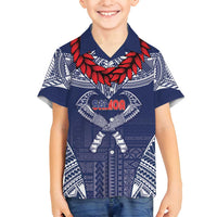 Personalized Talofa Samoa Family Matching Off Shoulder Maxi Dress and Hawaiian Shirt Ulafala With Toa Nifo'oti - Blue LT7 Son's Shirt Blue - Polynesian Pride