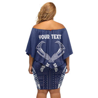 Personalized Talofa Samoa Family Matching Off Shoulder Short Dress and Hawaiian Shirt Ulafala With Toa Nifo'oti - Blue
