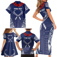 Personalized Talofa Samoa Family Matching Short Sleeve Bodycon Dress and Hawaiian Shirt Ulafala With Toa Nifo'oti - Blue