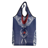 Personalized Talofa Samoa Grocery Bag Ulafala With Toa Nifo'oti - Blue
