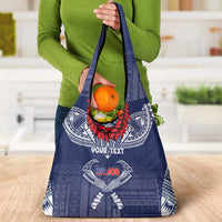 Personalized Talofa Samoa Grocery Bag Ulafala With Toa Nifo'oti - Blue