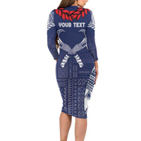 Personalized Talofa Samoa Long Sleeve Bodycon Dress Ulafala With Toa Nifo'oti - Blue