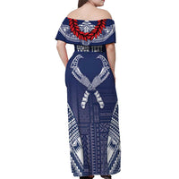Personalized Talofa Samoa Off Shoulder Maxi Dress Ulafala With Toa Nifo'oti - Blue LT7 - Polynesian Pride