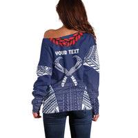 Personalized Talofa Samoa Off Shoulder Sweater Ulafala With Toa Nifo'oti - Blue LT7 - Polynesian Pride