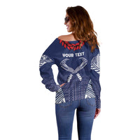 Personalized Talofa Samoa Off Shoulder Sweater Ulafala With Toa Nifo'oti - Blue LT7 - Polynesian Pride